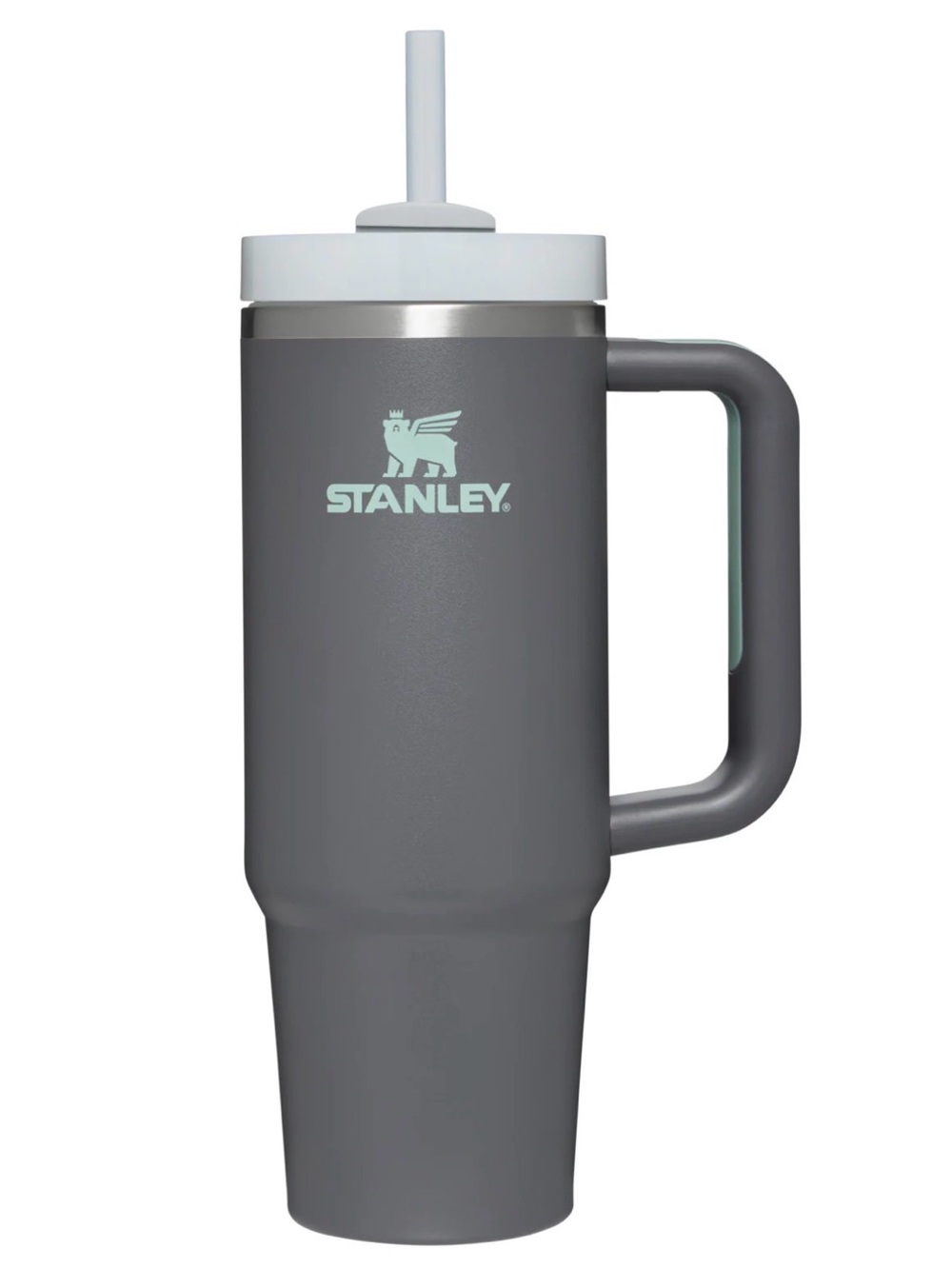 Stanley Gray Mug Tumbler with Light Mint Logo and Lid